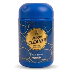 زجاجة بلاستيكية زرقاء لمنظف أرضيات عليها ملصق ذهبي بكلمات 'FLOOR CLEANER' و 'Fresh lemon'. - view 1